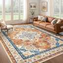 Area Rug for Living Room: 9'x12' Soft Washable Rugs Vintage Large Non-Slip Backing Stain Resistant Carpet for Bedroom Dining Room or Home Office Home Decor - Orange