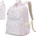 Girls backpack, School Backpacks for Girls with Pencil Case Set School Bags Kawaii Bookbag for Elementary Midde School, Age 6-12, Gray Daisy