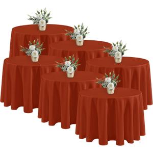 Fitable 6 Pack Rust Round Tablecloths - 120 Inches in Diameter - Stain Resistant and Washable Fall Table Clothes, Polyester Fabric Table Covers for Wedding, Party, Banquet, Formal Events
