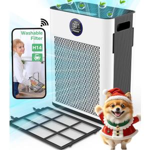 FRESHDEW Air Purifier for Home Up to 2300ft With H14 True HEPA Smart WiFi Control & Double-Sided Intake | 22dB Ultra Quiet for Bedroom/Pet Homes | Removes Smoke, Odors, Pollen, Dust, Dander