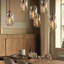 CASAMOTION Modern Pendant Lights Kitchen Island Large Gold Hanging Light Fixtures for Dining Table Blown Art Glass Clear Organic Globe Bedroom Foyer Entryway Hallway Lamp 12" Inch 1 Pack