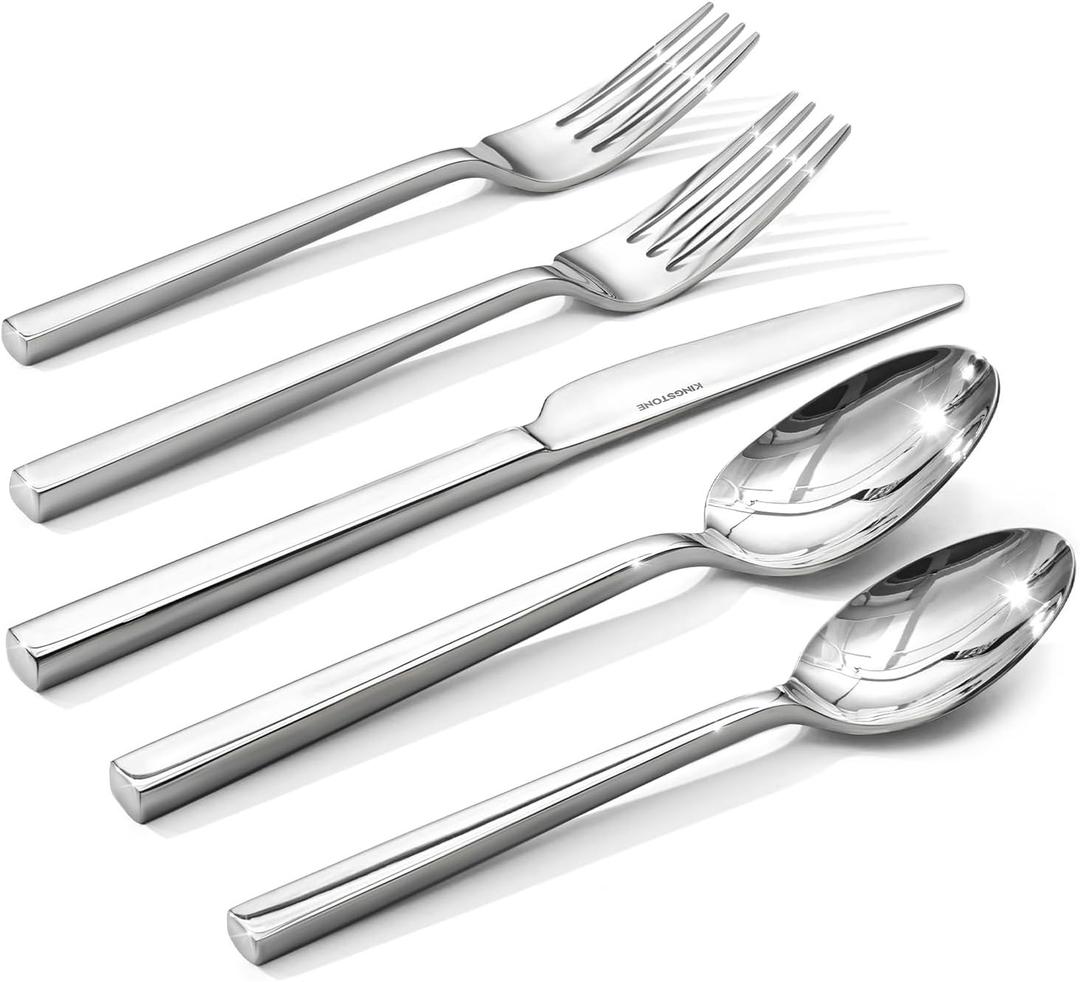 KINGSTONE Silverware Set, 40-Piece Flatware Cutlery Set Premium Stainless Steel, Service for 8, for Kitchen, Home, Wedding, Party, Mirror Polished and Dishwasher Safe
