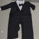 Baby Boy's Cotton Gentleman Romper Suits Party Tuxedo One Piece Outfit Lapel Tie Fake Two Piece Jumpsuit,  6-12 Months