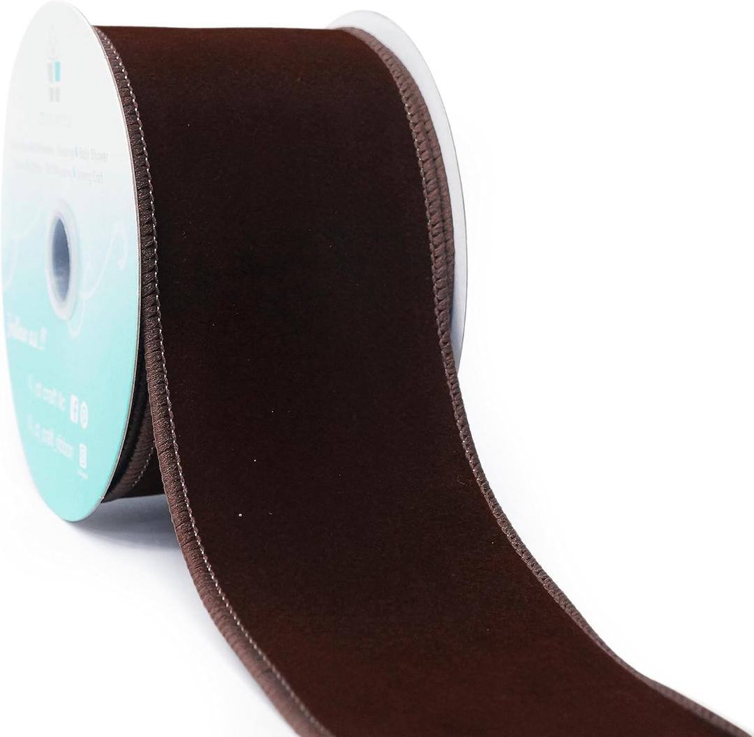 Brown Velvet Ribbon 2.5 Inch x 10 Yards for Christmas Home Decor Tree Topper Bow Gift Wrapping DIY Crafts Wreath Garland