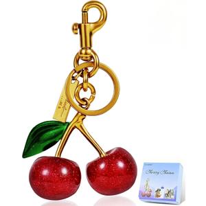 Cherry Bag Charm Purse Charms Keychain- Car Cherry Accessories Women Birthday Christmas Women Mothers Day Gifts (Green Leaves)
