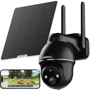 ZUMIMALL 4G LTE Cellular Solar Security Cameras Wireless Outdoor, 3MP No WiFi Cameras for Home Security, 360 Live View, 2K Color Night Vision, PIR Motion Sensor, 2 Way Talk, Built in SIM Card