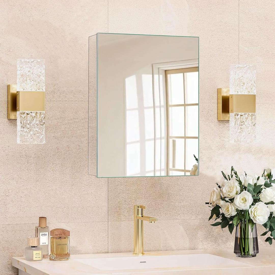 14 x 18 in Medicine Cabinet Mirror,Bathroom Mirror Cabinet with Adjustable Shelves, Aluminum Silver Medicine Cabinets for Bathroom,Vanity Decor,Wall Mounted or Recessed