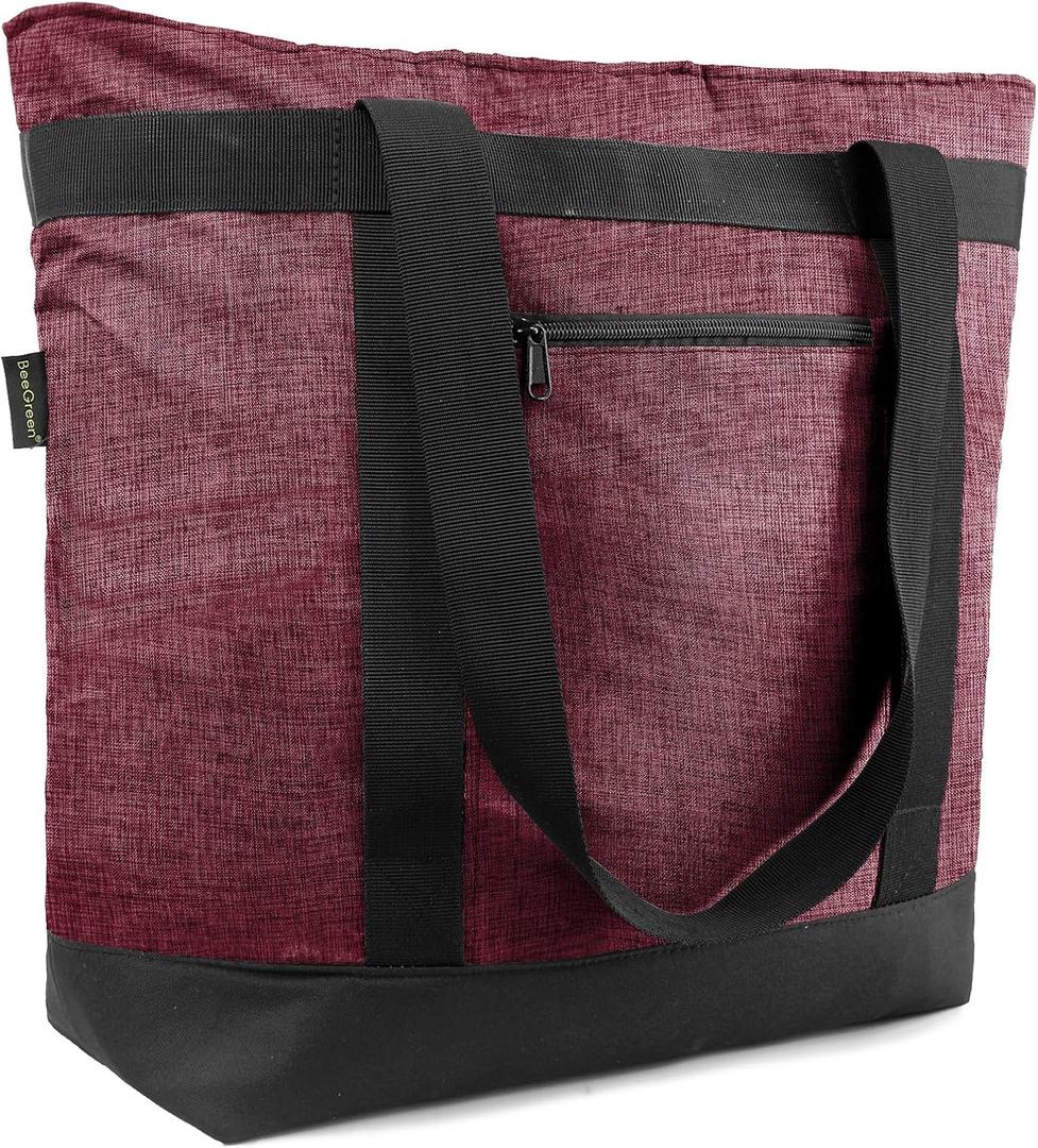 BeeGreen Cooler Bag Soft Leakproof Insulated Tote with Zipper for Beach Travel Grocery (Wine)