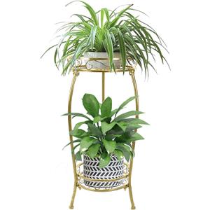 MOCORY Plant Stand Indoor Outdoor 2 Tier 27" Tall Metal Potted Holder Rack Flower Pot Stand Heavy Duty Plant Shelf Rustproof Iron Multiple Plant Round Supports Rack for Planter Corner Garden Balcony
