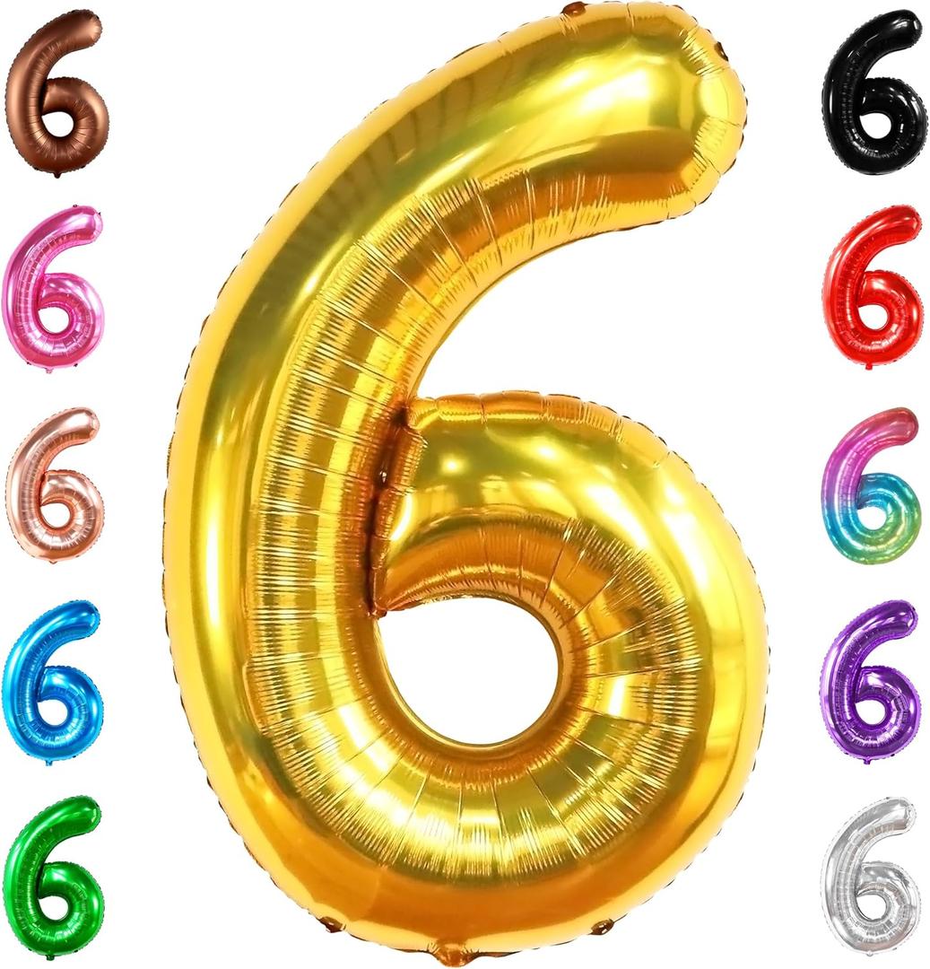 KatchOn, Giant Gold Number 6 Balloon - 40 Inch | 6th Birthday Balloon for 6th Birthday Decorations | 6 Balloons for Birthday | Six Balloon Number | 6 Year Old Balloon for 6 Year Decorations