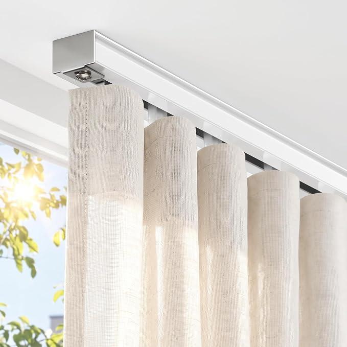 TEAKMAMA Aluminum Ceiling Curtain Track with Roller Hooks, White, 9ft-12ft
Heavy Duty Curtain Rail Set for Curtains, Drapes, Ceiling/Wall Mounted for Room Divider, Bedroom, Living Room, Glass Door