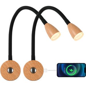 12v Reading Light, RV Dimmable Reading, RV Lighting with USB Charger, Wood Grain Color,12 Volt Flexible Gooseneck Wall Lamp (2Pack, 3000K-3200K)