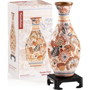 PieceRelax 3D Puzzle Vase for Adults to Flower Arrangement and Home Decoration Made By 160 Curved Plastic Puzzle Pieces - Autumn Abundance, for Mom [S1042]