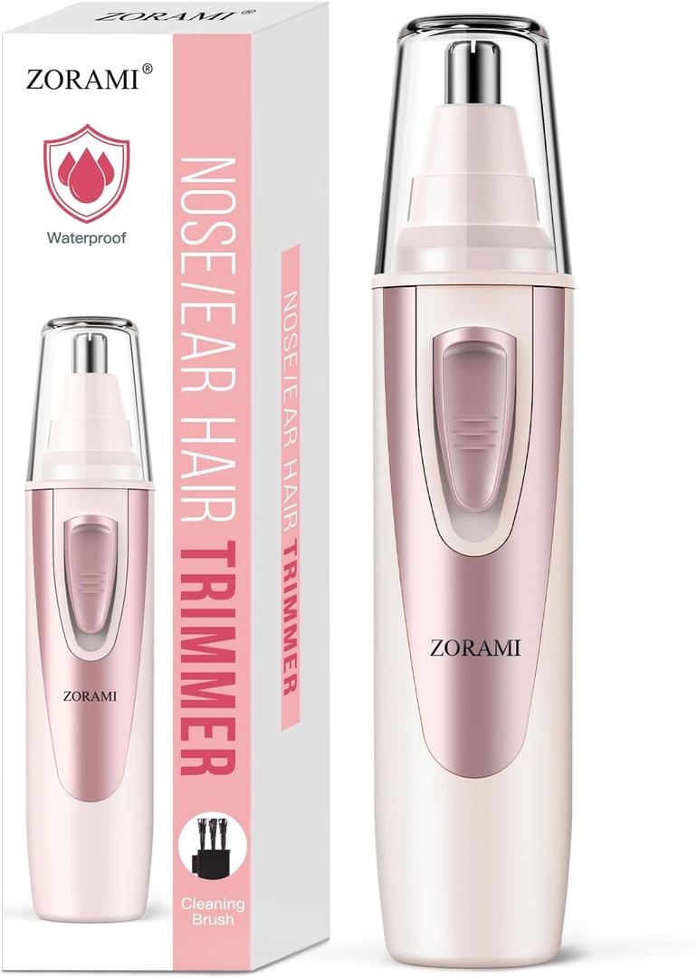 Ear and Nose Hair Trimmer Clipper - 2025 Professional Painless Eyebrow & Facial Hair Trimmer for Men Women, Battery-Operated Trimmer with IPX7 Waterproof, Dual Edge Blades for Easy Cleansing Rose Pink