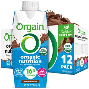 Orgain Organic Nutritional Vegan Protein Shake, Smooth Chocolate - 16g Plant Based Protein, Meal Replacement, 22 Vitamins & Minerals, Fruits & Vegetables, Gluten Free, Non-GMO, 11 Fl Oz (Pack of 12) (EXP 06/03/26)