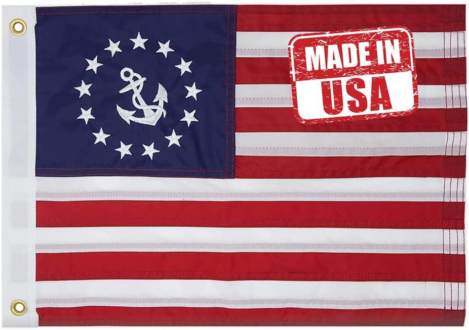 Small American US Anchor Boat Flag 12x18 Inch Sewn Stripes with 4 Clips- Embroidered Stars USA American Flag for Boat with Grommets