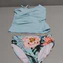 Aulyffo Girls Swimsuits Size 10-12 Bathing Suits Size 10-12 Tropical Print Two Piece Girl Tankini Criss Cross Ruched Girls Swimwear, Light Blue 11-12 Years