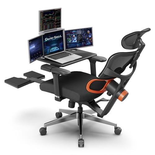 Newtral Ergonomic Office Chair - Home Office Desk Chair with Auto-Following Lumbar Support, 4D Armrest, Seat Depth and Height Adjustable (Black, Footrest + Laptop Tray)