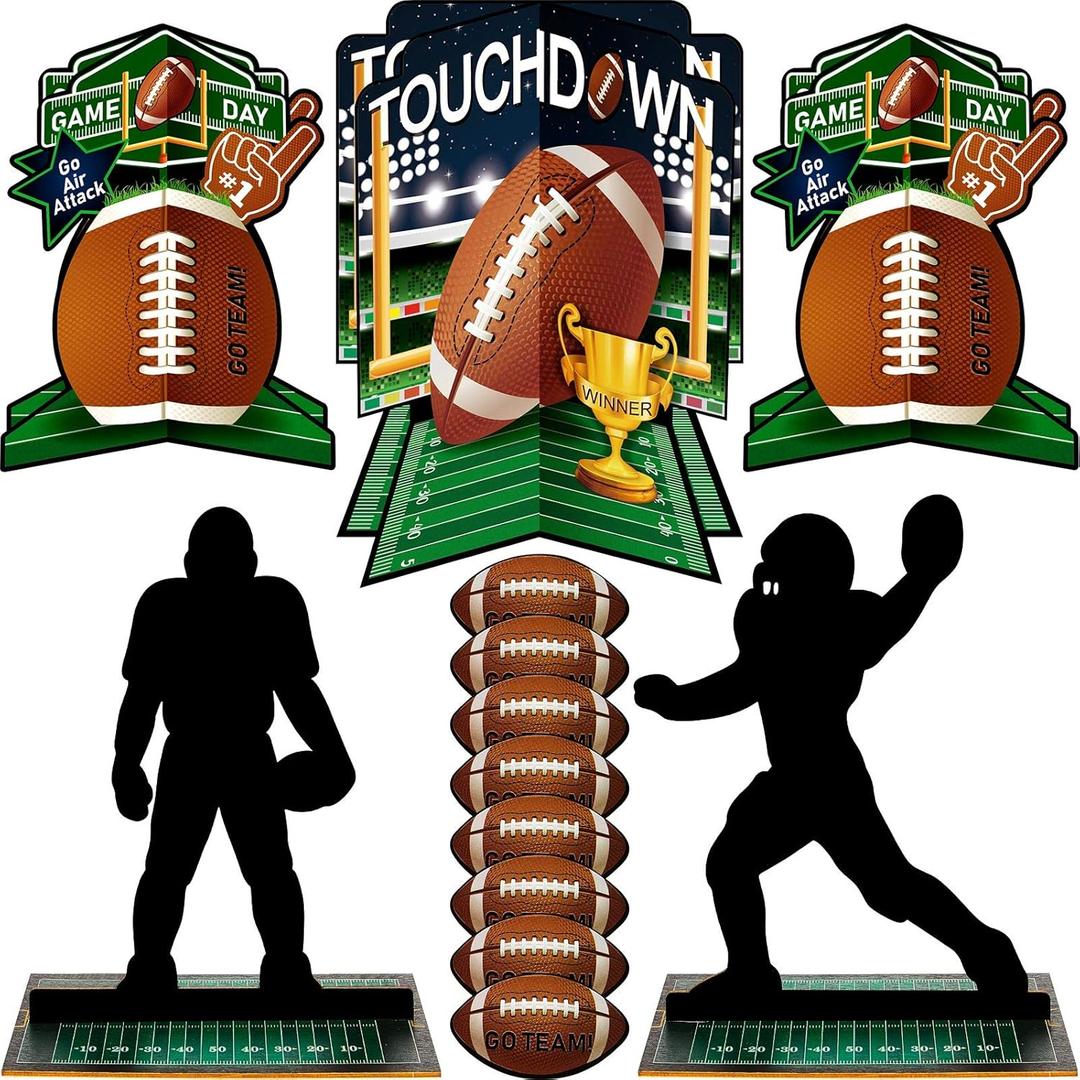 25 Pcs 3D Football Party Decorations Football Table Centerpieces Double-sided Football Player Silhouette Centerpieces for Sports Game Day Party Tailgate Party Football Birthday Party Supplies