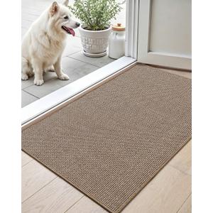 Color&Geometry Thin Front Door Mat Indoor Entrance Non Slip Rubber Backed, 24"x36" Indoor Door Mats for Entryway, Dirt Trapper Double Doormat, Washable Front Door Rugs, Dark Beige