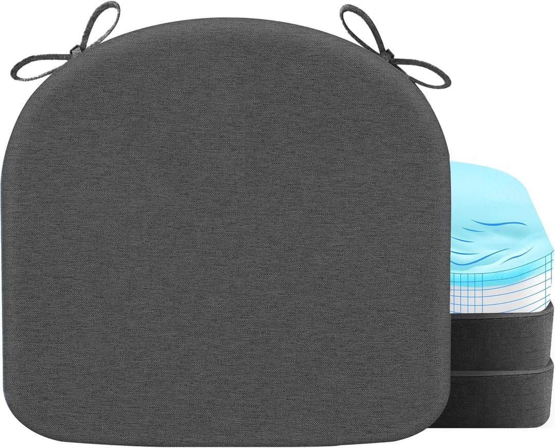 Chair Cushions for Dining Chair Seat Set of 4, Memory Foam Chair Pads Help You Relief from Sedentary Discomfort in The Office or Kitchen and Dining Rooms(17" x 16" x 2.5", Dark Grey)