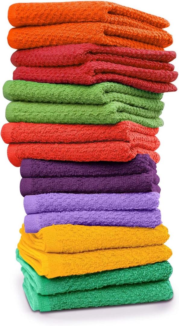 16 Pack Cotton Washcloths for Body and Face, 12x12 Inches, Multipurpose and Lightweight Wash Clothes for Face. Highly Absorbent - Travel and Bath Towel (Multi-Color)
