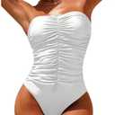 Floerns Women's One Piece Swimsuit Ruched Strapless Tummy Control Bandeau Bathing Suits XL