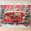 Christmas Winter Red Truck Snowscape Photography Background Merry Christmas Cane Candy Banner Decor Winter Snow Scene Merry Christmas New Year Eve Party Backdrop (5x3feet)