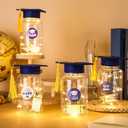 Boao 16 Sets Graduation Table Decoration Set with LED Light up Graduation Decorations for Class of 2026, Grad Jar, Felt Grad Hat and Stickers for High School College(Blue,Vivid)
