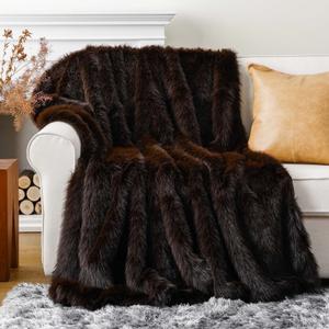 Battilo Fluffy Brown Faux Fur Throw Blanket, Plush Cozy Thick Fur Throws for Living Room, 127x152cm