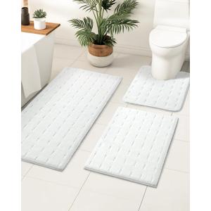 ILANGO White Bathroom Rugs Sets 3 Piece, Soft Shaggy Bath Rugs and U-Shaped Toilet Mats Non Slip Washable, Absorbent Accessories Bath Mats for Bathroom Floor, Tub and Shower (17"x24" + 24"x 36"+24"x 48")