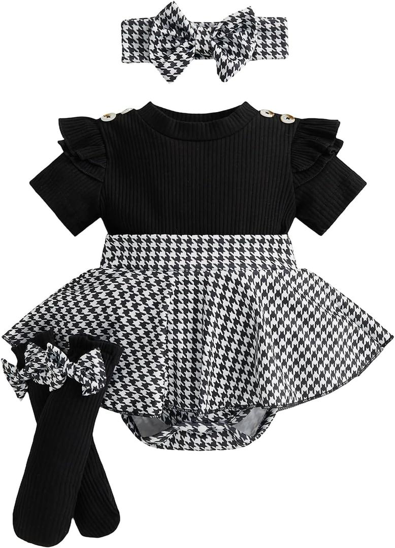 Giraropa Newborn Baby Girl Clothes Smocked Bubble Romper Dress + Socks + Headband Cute Spring Summer Baby Girl Clothes, Size 3-6M