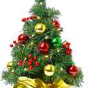 Tabletop Christmas Tree with LED String Lights,22In Pre-Decorated Mini Artificial Christmas Tree for Desktop, Star Treetop and Colored Ornaments for Home Indoor Holiday Christmas Decoration-Red (Yellow)