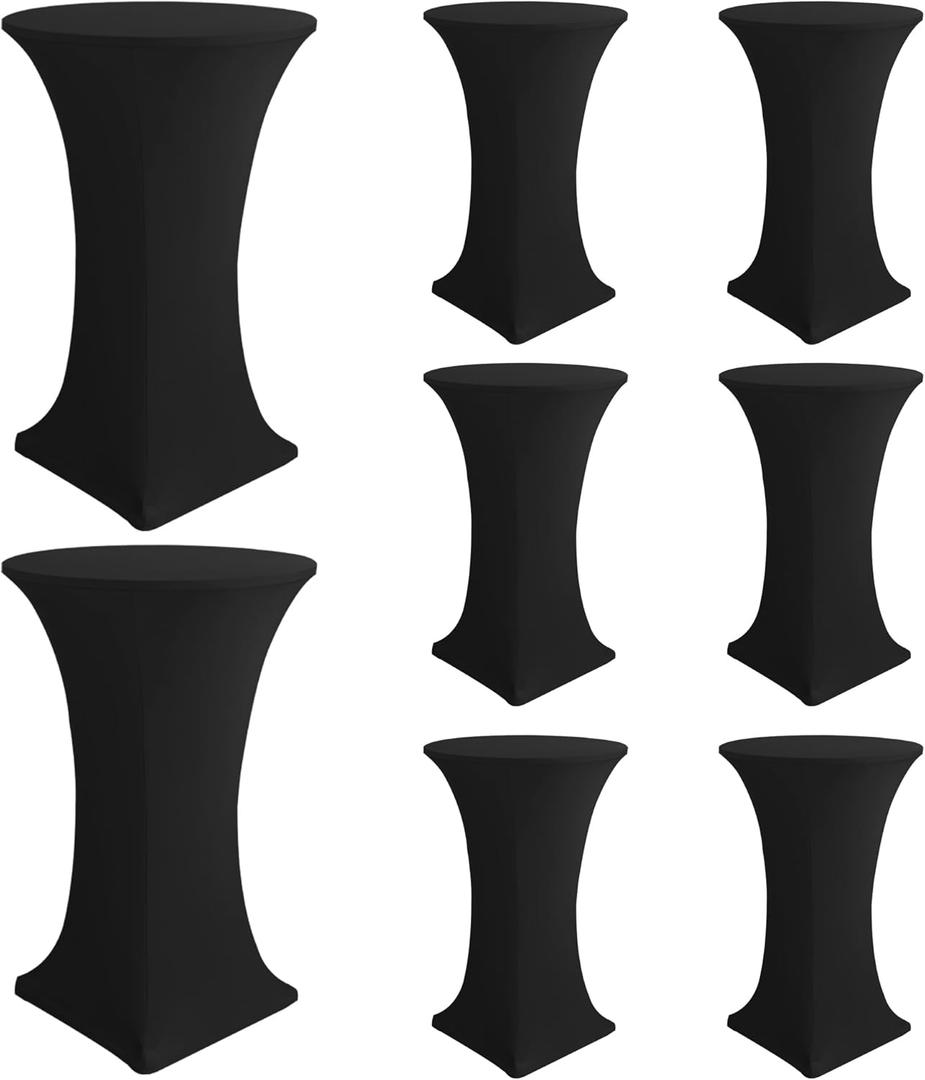 Cocktail Table Covers-Spandex Round High Top Table Cloths 8 Pack 32x43 Inch-Black Stretch Fitted Bar Tall Tablecloth for Pub Bistro Highboy Party Event Banquet Height Folding Satnding Tables