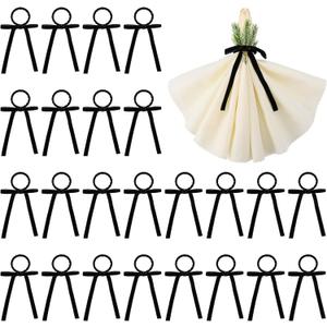 24 Set Velvet Napkin Rings Bow Napkin Holders for Table Settings Festive Gift Serviette Holder Rings Bow for Birthday Party Anniversary Wedding Table Decorations(Black)