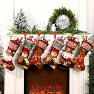 Lyrow 6 Pack Christmas Stockings Bulk 19 Inch Xmas 3D Santa Gnome Socks Hanging Ornaments for Christmas Plaid Large Stockings for Family Holiday Xmas Party Gifts Decoration(Lovely Style)