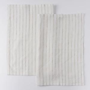 100% Pure Linen Kitchen Towels Set of 2 - French Stripe Design 18 x 24 Inch Dish Hand Towels - Handcrafted from Flax Linen Tea Towels- White