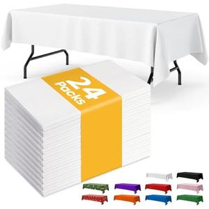 Niuara White Plastic Table Cloth - 24 Pack 54" × 108" Rectangle Disposable Tablecloths for 6FT Tables, Waterproof Table Cover for Party, Holiday & Gathering Use