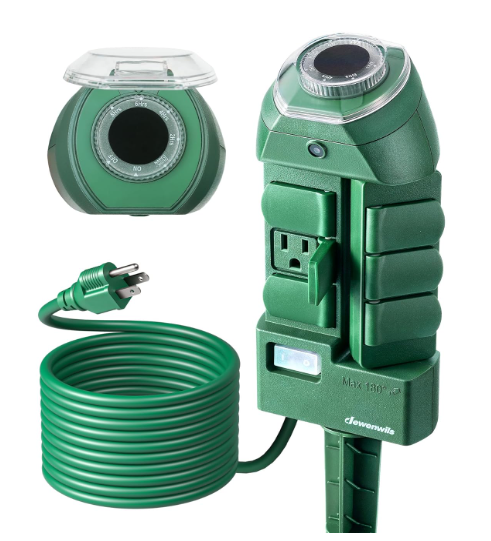 DEWENWILS Outdoor Power Strip Timer with Photocell, Weatherproof Countdown Light Control, 6 Outlets 10ft Cord Dusk to Dawn Outdoor Timer for Lights, Yard, 1875W/15A UL Listed