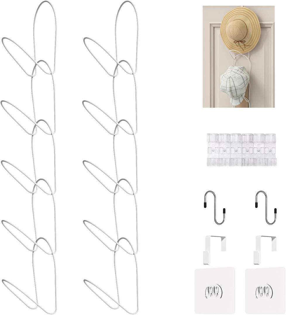 LINFIDITE 10 Pack Hat Rack Hanger Holder Organizer Closet Hanging Baseball Cap Display Storage Rack for Scarves Handbags Towels Clothes Ties Over Door Wall Mounted w Hanging Hook White (Round ring)