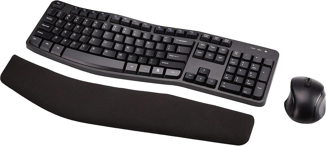 Amazon Basics Ergonomic Wireless Keyboard and Mouse Combo with Wrist Rest, Plug and Play, 2.4 GHz USB, Easy to Use, Black