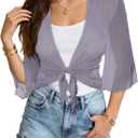 Women's Short Cardigan Bolero Shrug Sheer Tie Front Top 3/4 Sleeve Jacket for Dress 2026 (Medium, Grey)