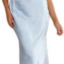 Gmeitoey Summer Satin Formal V Neck Backless Sleeveless Maxi Dress for Women 2026 Elegant Cocktail Wedding Guest Long Dresses (Size: XL) (Color: Light Blue)