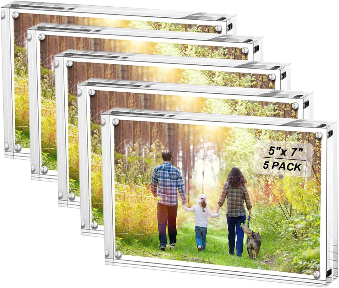 Boxalls 5x7 Acrylic Picture Frames - 5 Pack, Clear Frameless 5x7 Inches Photo Frames with Magnetic, Double Sided Transparent Desktop Frame(5 Pack)