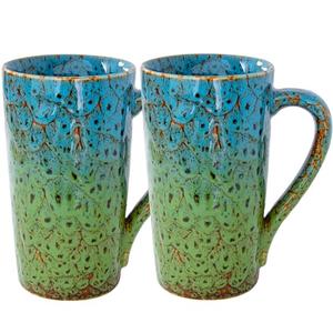 YINUOWEI 20oz Porcelain Coffee Mugs Set of 2, Large Tall Coffee Mugs with Handles, Modern Ceramic Coffee Cups for Tea, Cocoa, Milk, Gifts for Women Men - Blue & Green