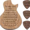 Engraved Personalized Wood Guitar Picks Box, Shaped Plectrum Container with 3 Standard Picks (To Dad)