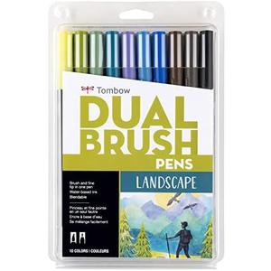 Tombow 56169 Dual Brush Pen Art Markers, Landscape, 10-Pack. Blendable, Brush and Fine Tip Markers And Kids Book