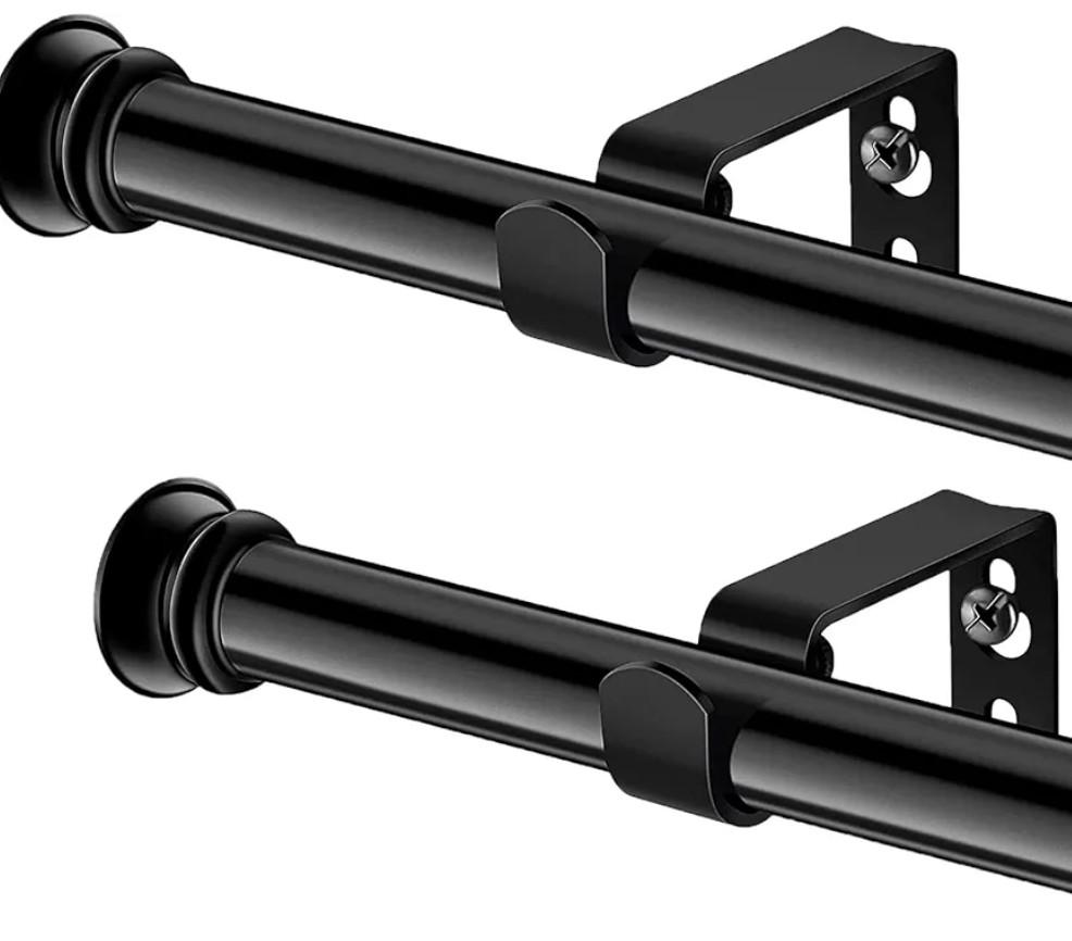 Curtain Rods 2 Pack 5/8 inch Black Curtain Rods for Windows 30 to 45 Inch with Brackets Easy to Install for Bedroom Living room Kitchen（30", 45"）