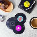 3 x Funny Retro Vinyl Record Coasters, Creative Drink Coasters Set of 6 with Vinyl Record Player Holder for Music Lovers, Housewarming Hostess Gifts, Birthday and White Elephant Gifts Ideas