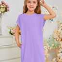 ZDC Girls Cap Sleeve Dresses Kids Spring Summer Casual Basic Crewneck Dress with Pockets 5-14 Years (Purple)